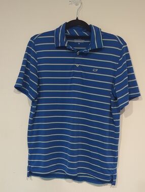 Vineyard Vines Royal Blue Polo with White and Green Stripes